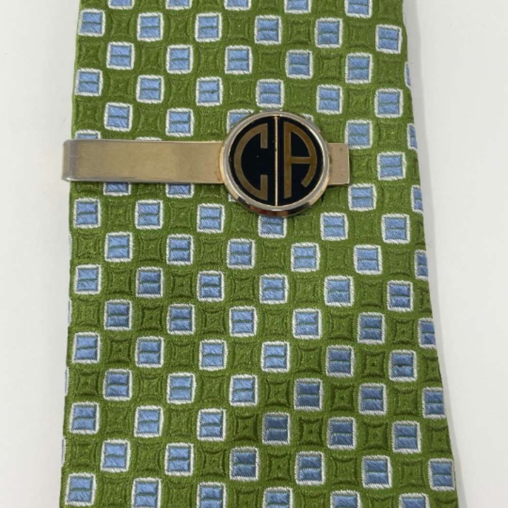 Vintage Swank Gold Tone Tie Clip CA Monogram Circle Tie Bar